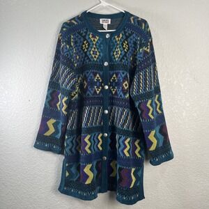 Chicos Womens Vtg Sweater Sz 3 XL Blue 90s Southwestern Tapestry Cardigan Chunky